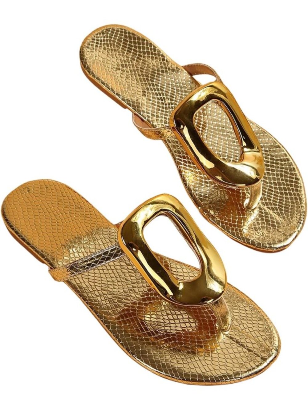 Women's Gold Metal Decor Flip Flop Thong Sandals Comfortable Slip on Flat